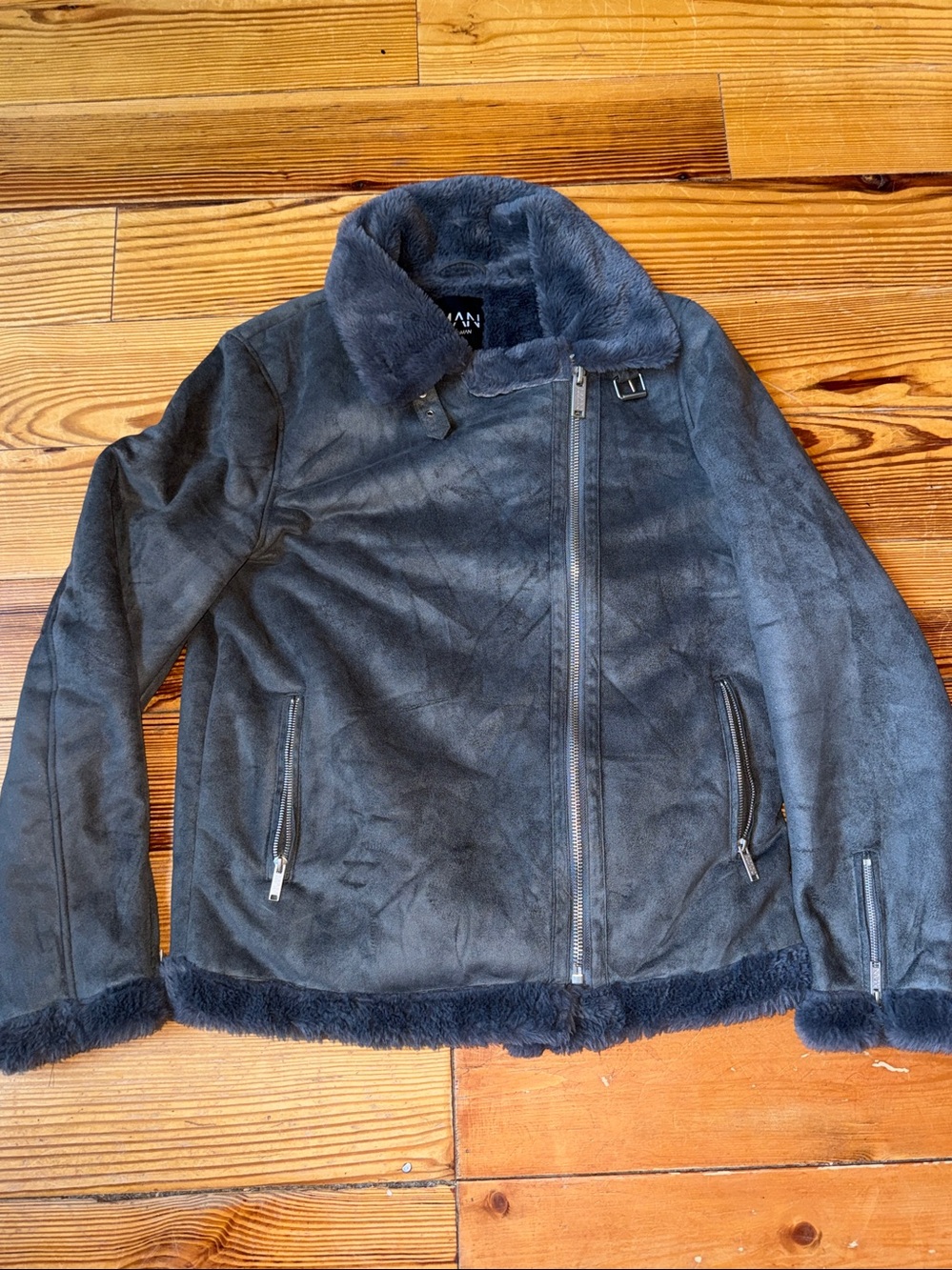 Charcoal Faux Shearling trucker Jacket
